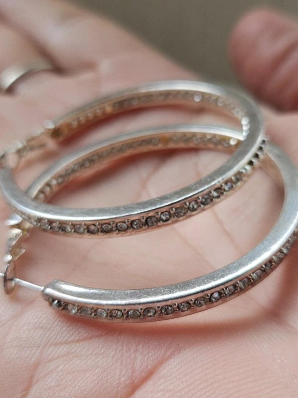 Women Earrings Silver Tone Hoop Loop Crystals Accent Fashion Jewelry Earrings